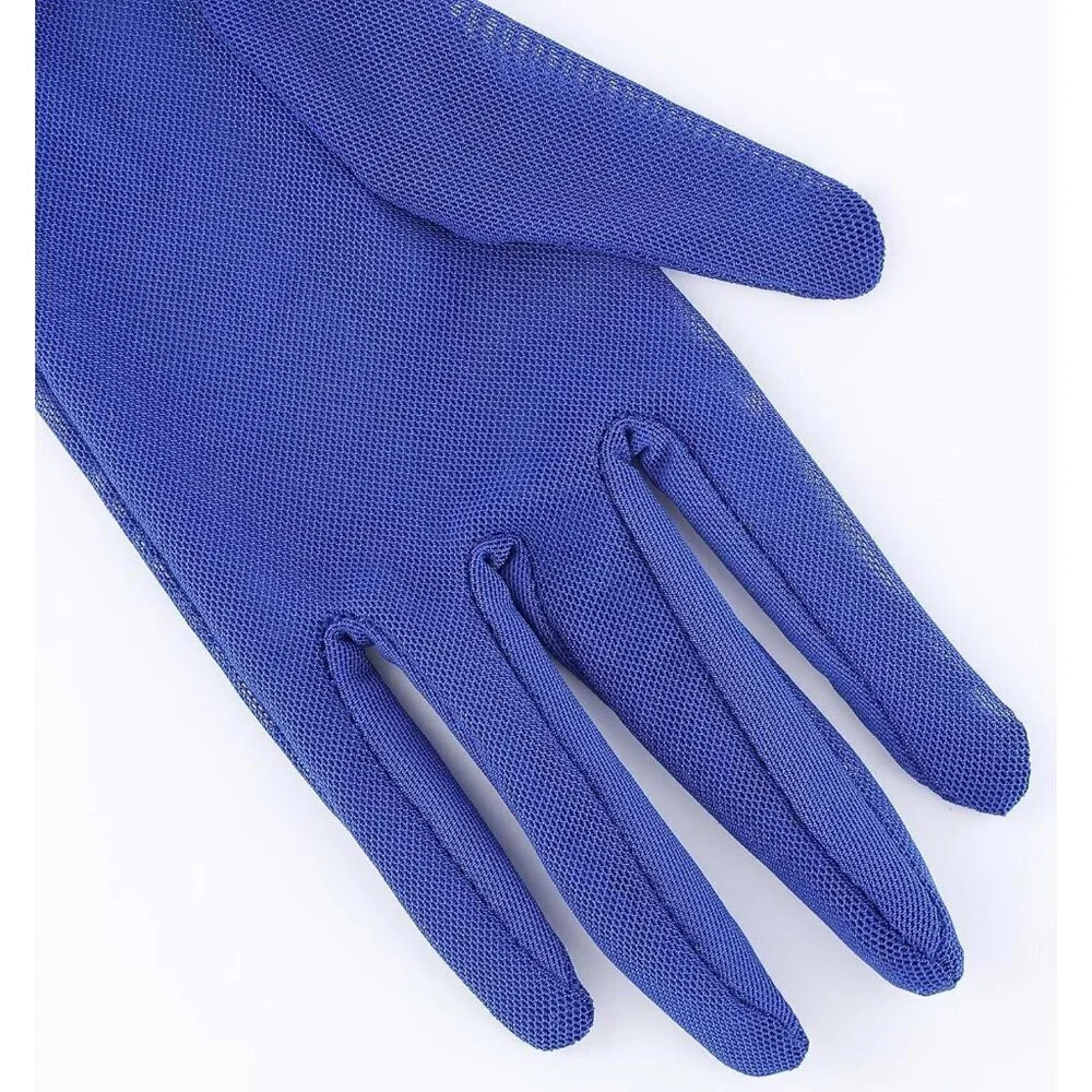 Women's Short Lace Royal Blue Sheer Mesh Tea Party Prom Gloves Banquet Costume